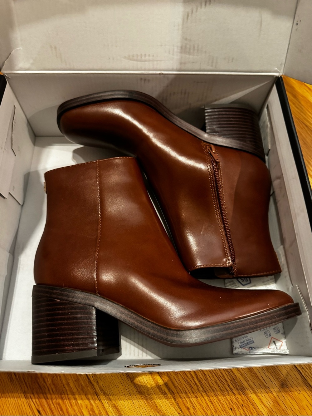 Nine West Brown Leather Ankle Booties with Stacked Heel